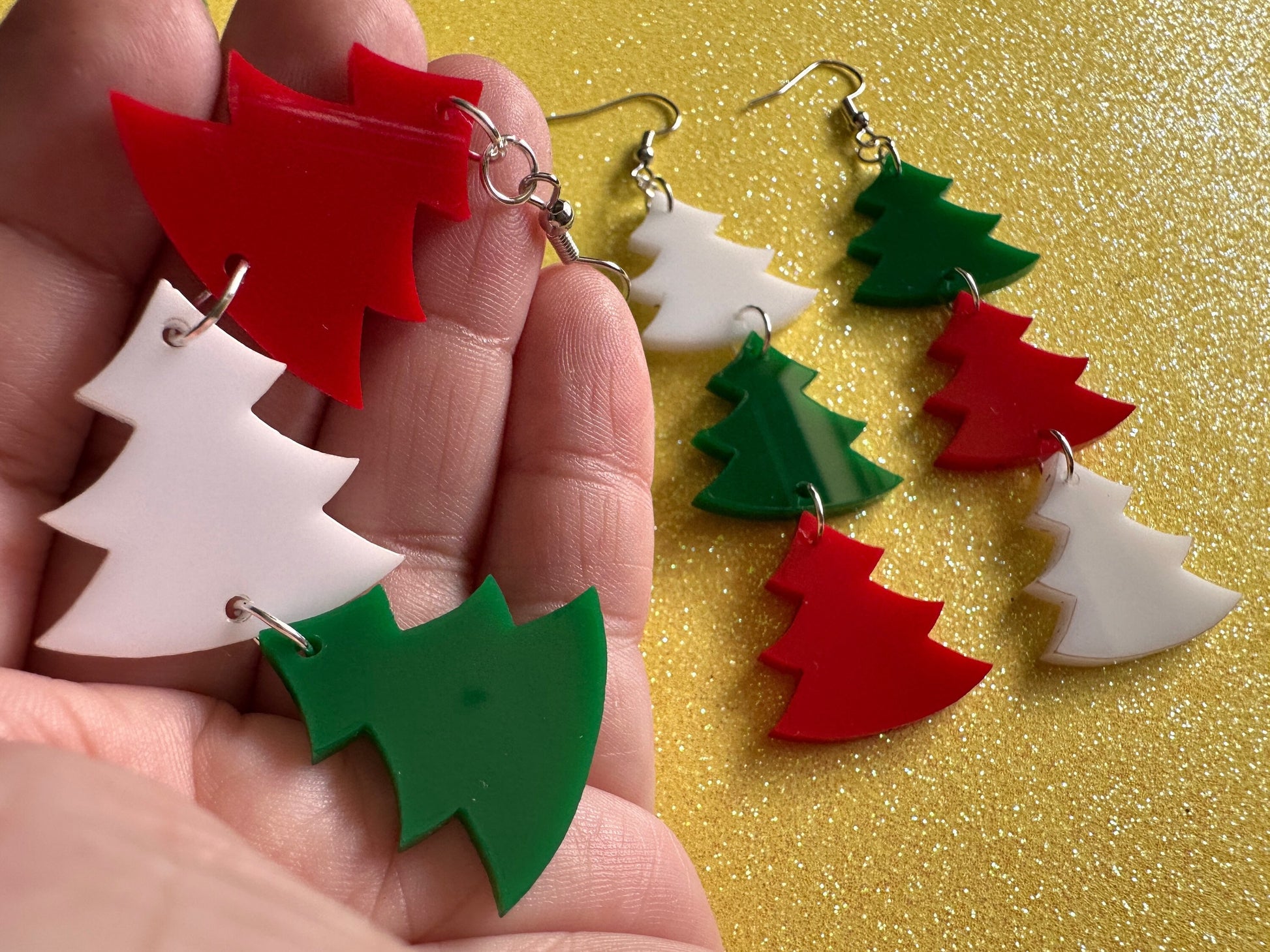 Laser Cut Acrylic Christmas Tree Earrings: Holiday Jewelry