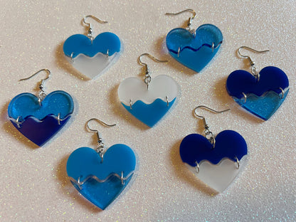 Laser Cut Acrylic Ocean Wave Heart Earrings