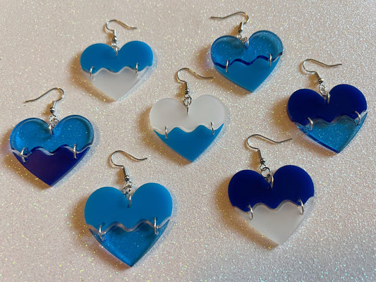 Laser Cut Acrylic Ocean Wave Heart Earrings