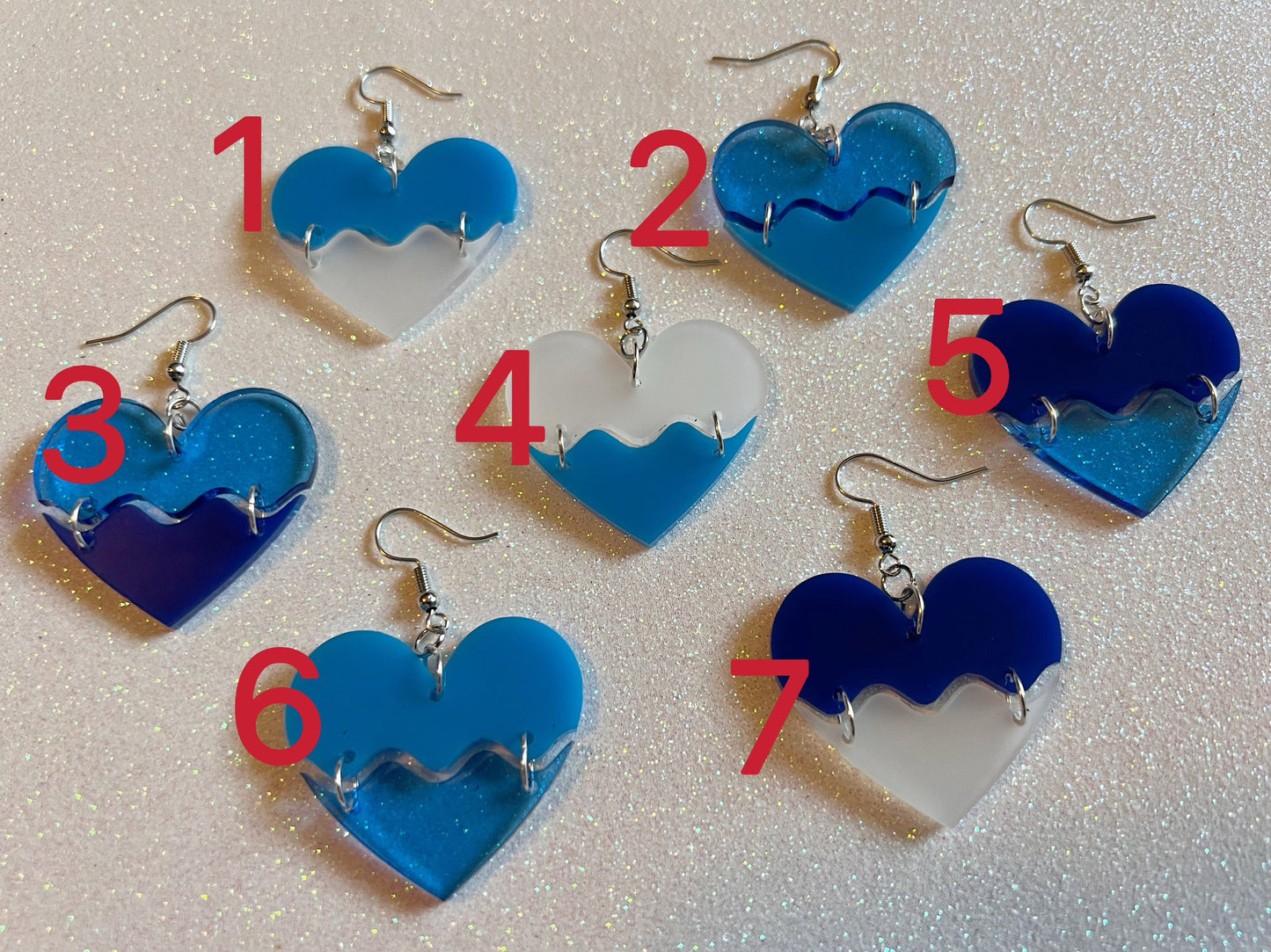 Laser Cut Acrylic Ocean Wave Heart Earrings