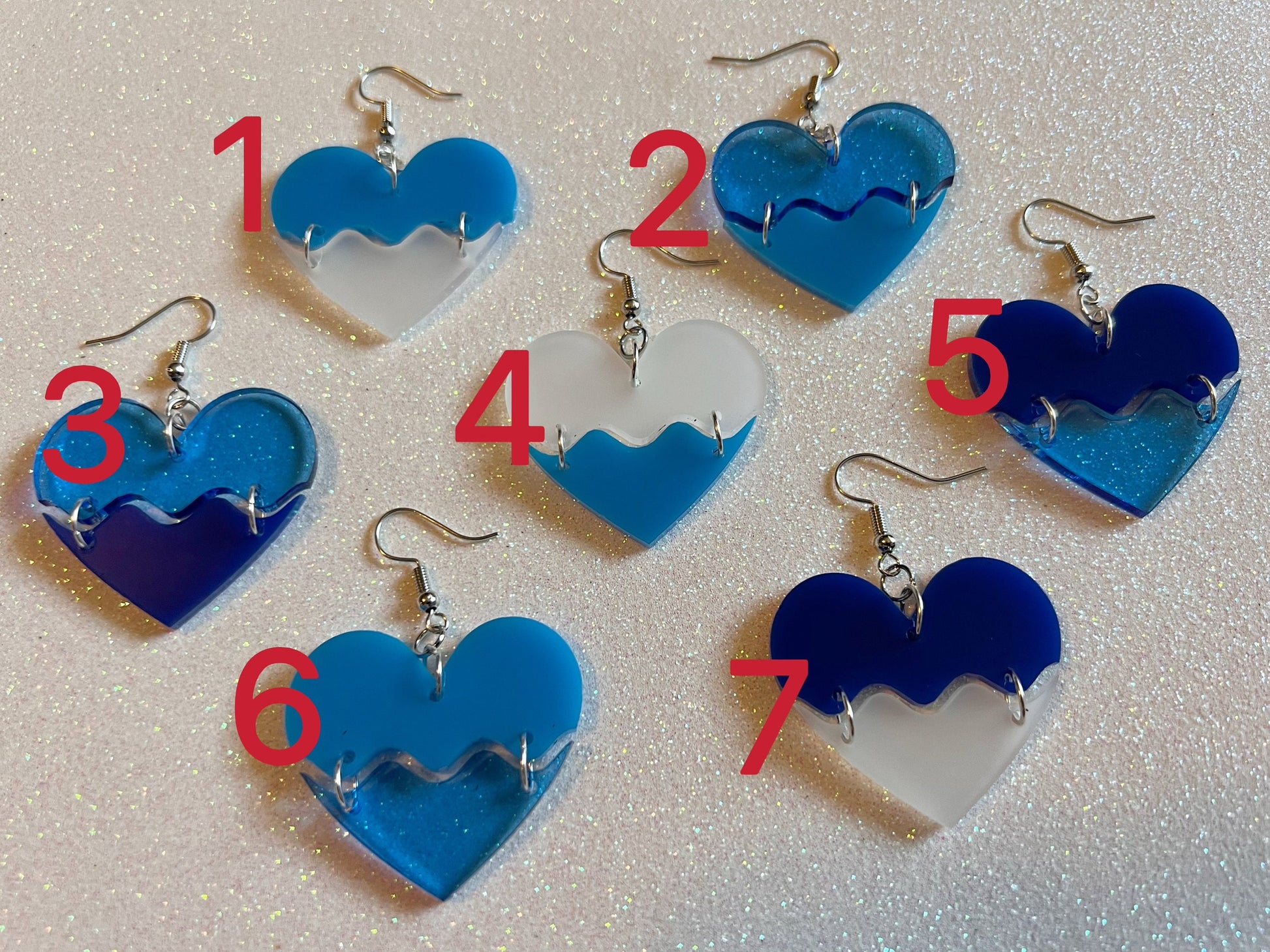 Laser Cut Acrylic Ocean Wave Heart Earrings