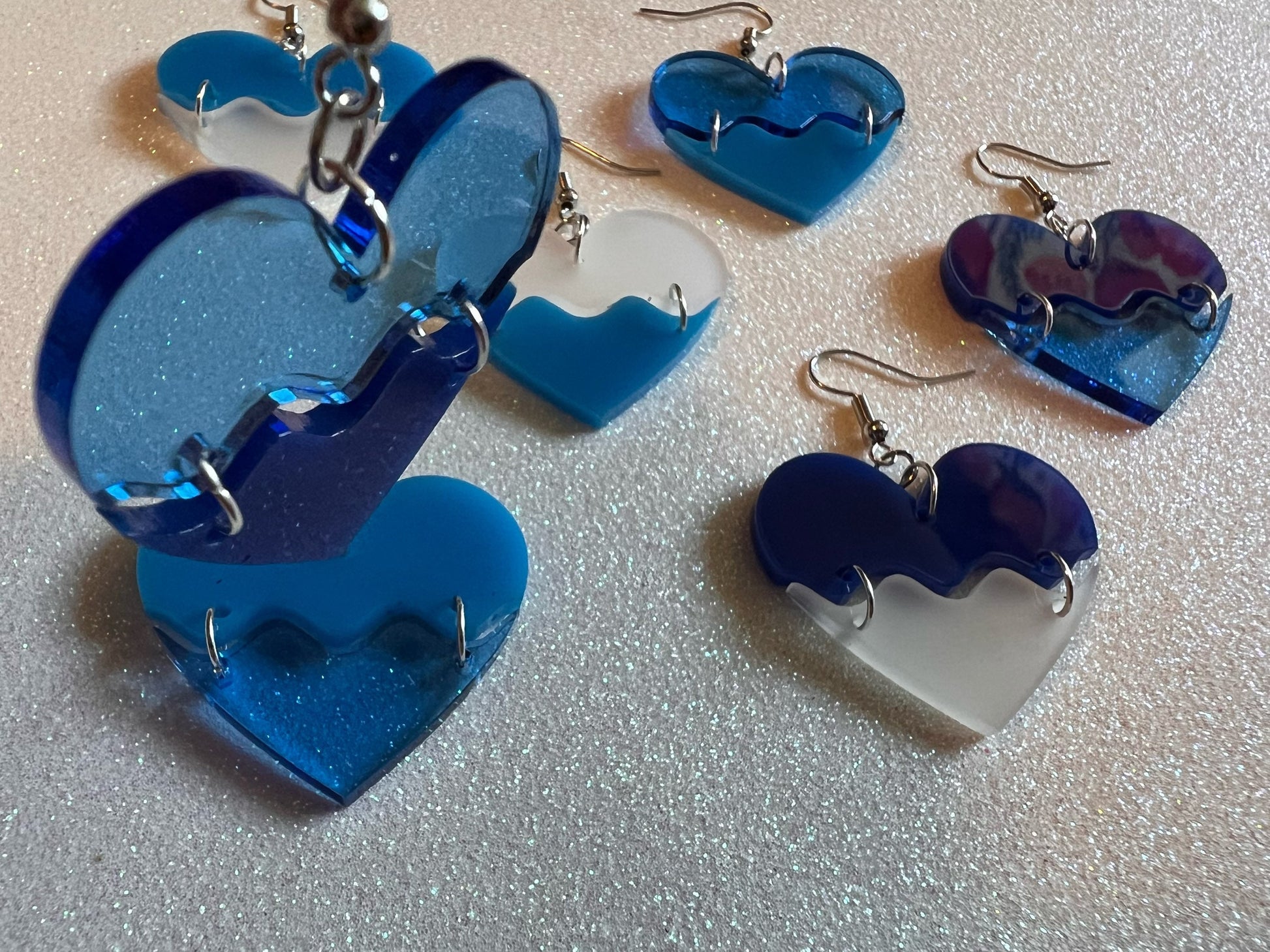 Laser Cut Acrylic Ocean Wave Heart Earrings