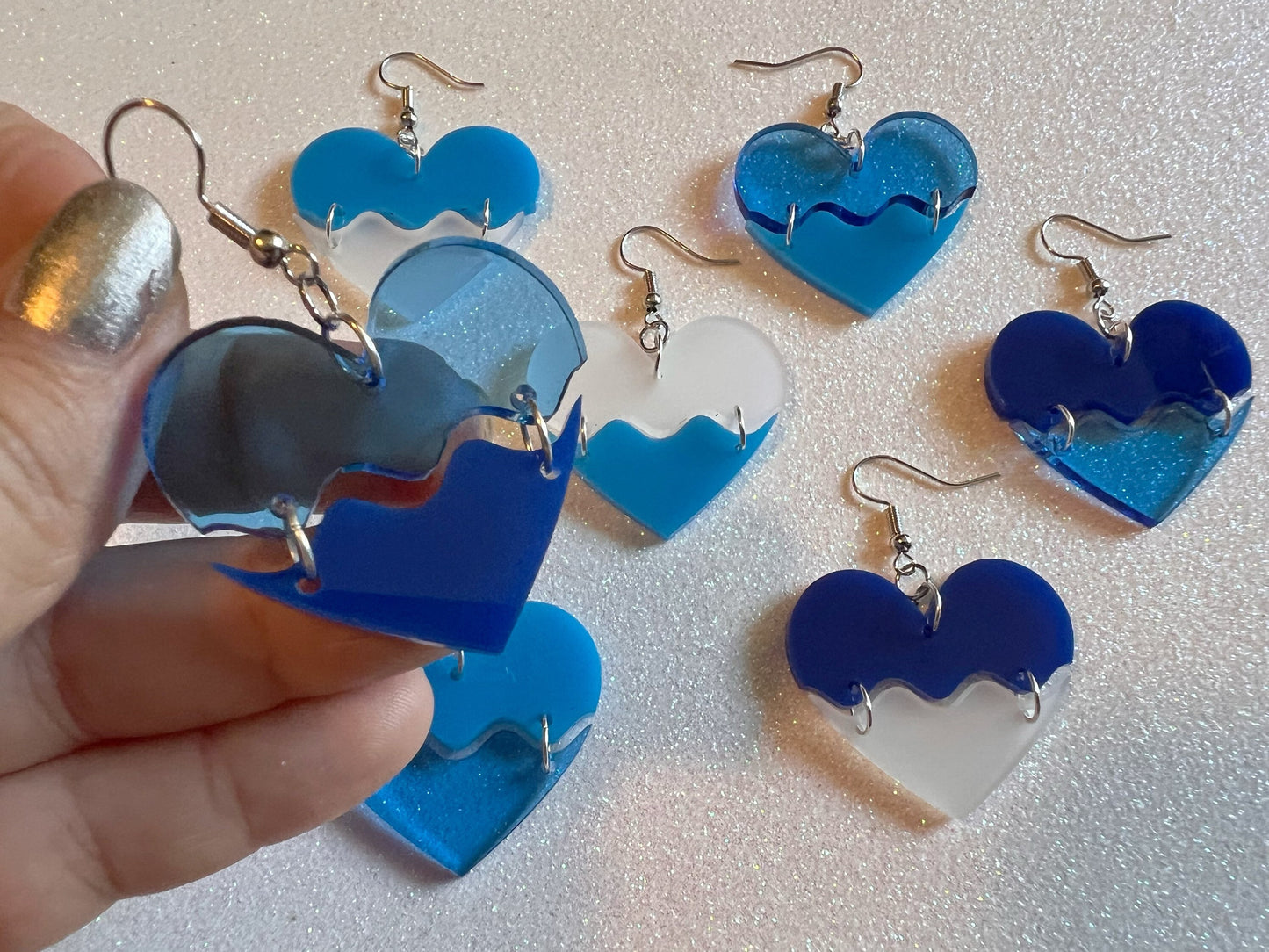 Laser Cut Acrylic Ocean Wave Heart Earrings