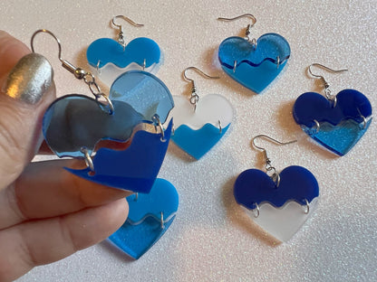 Laser Cut Acrylic Ocean Wave Heart Earrings