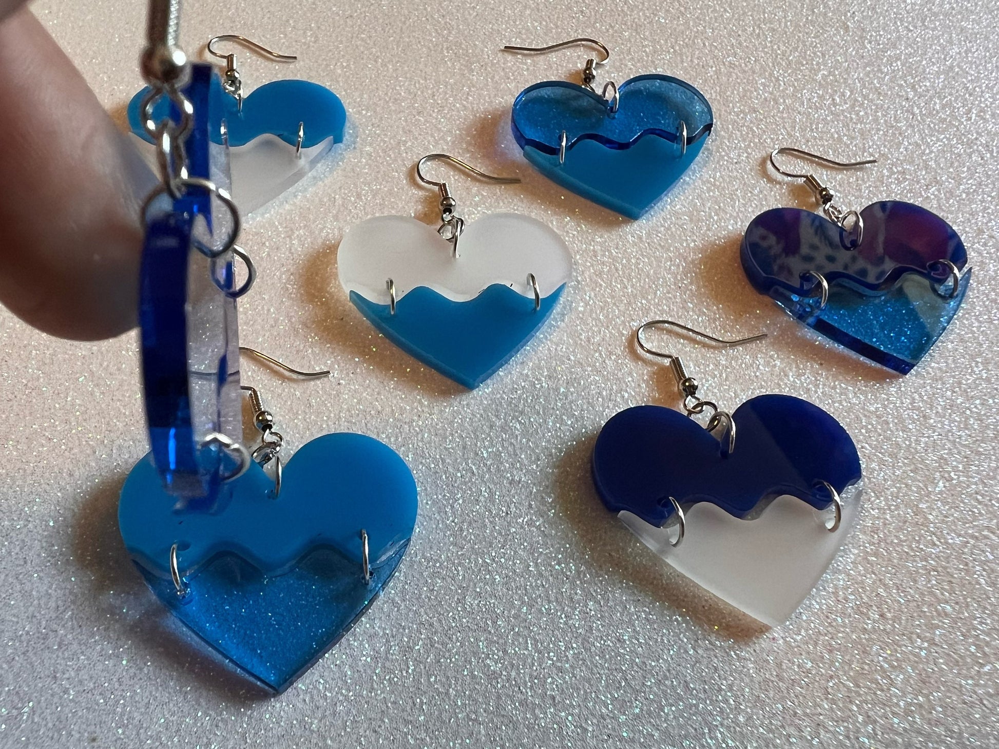 Laser Cut Acrylic Ocean Wave Heart Earrings
