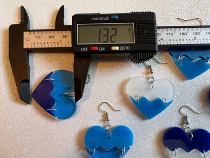 Laser Cut Acrylic Ocean Wave Heart Earrings