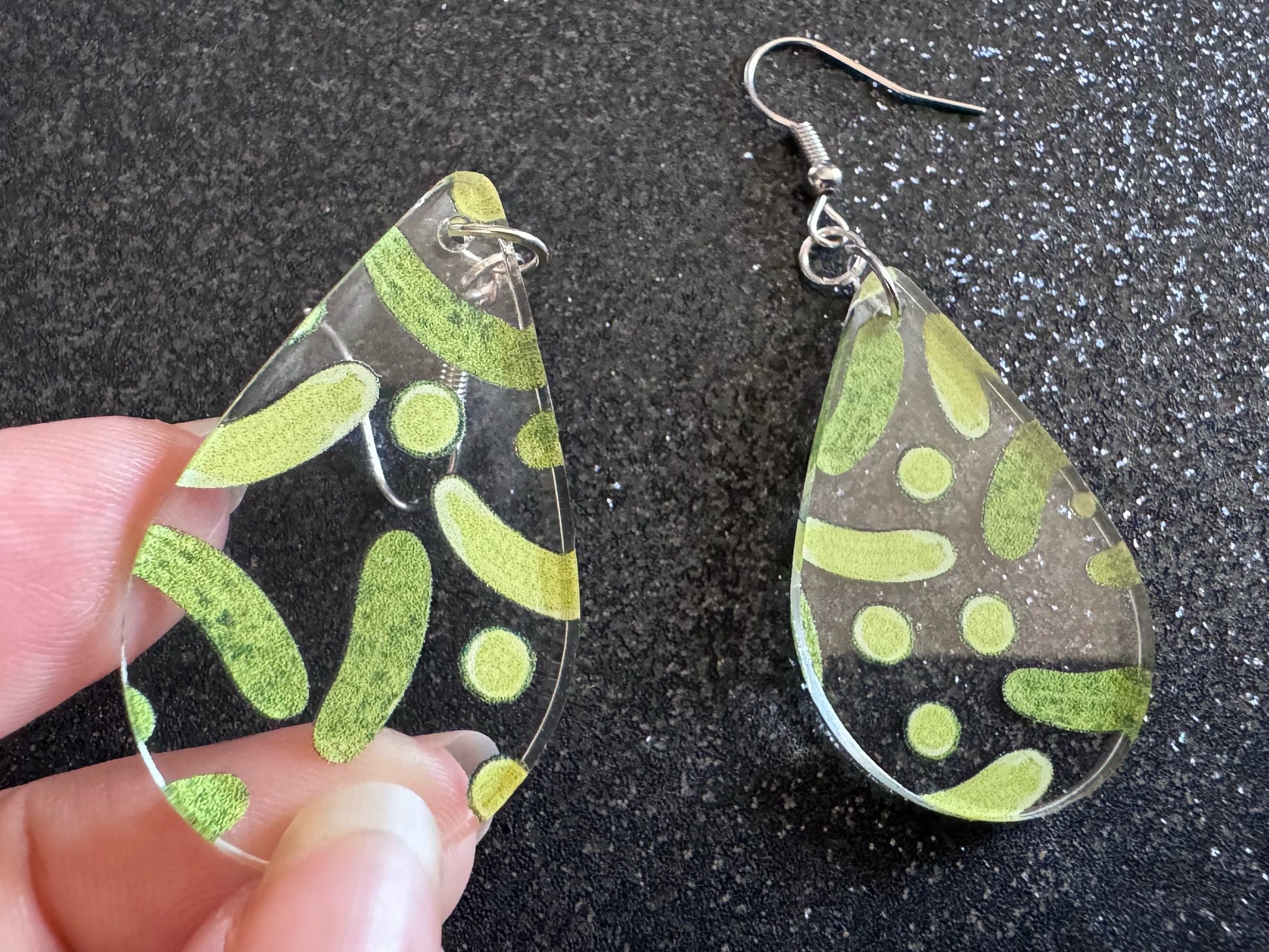 Laser Cut Acrylic Pickle Earrings: Quirky Food Jewelry