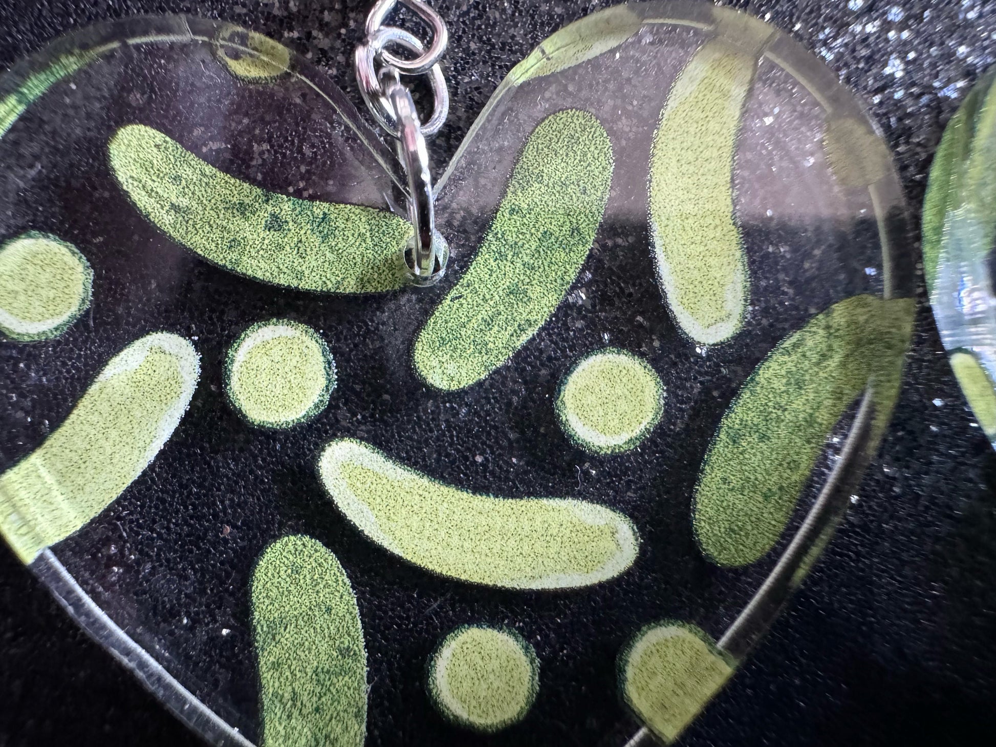 Laser Cut Pickle Earrings: Acrylic Heart, Food Jewelry
