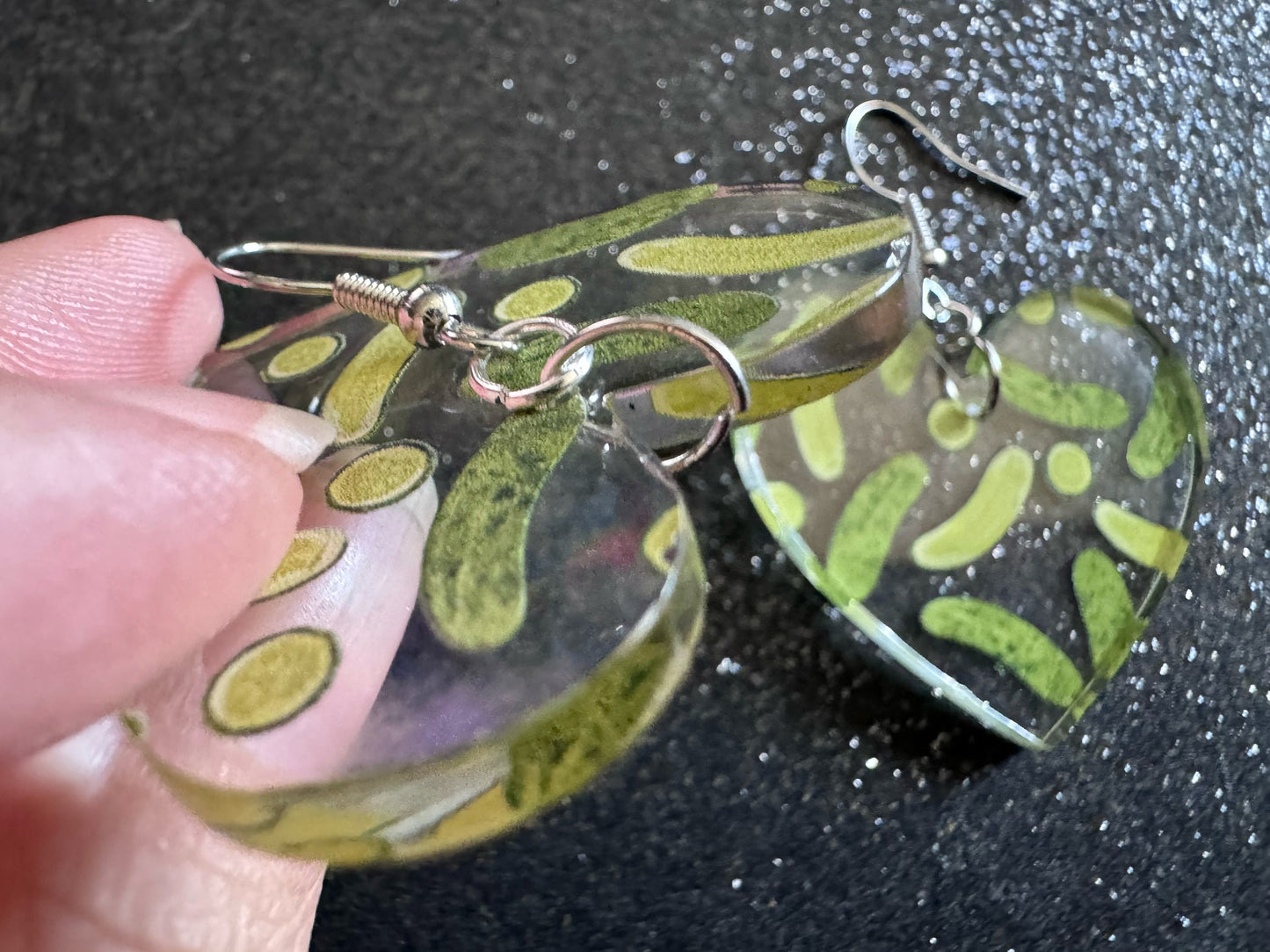 Laser Cut Pickle Earrings: Acrylic Heart, Food Jewelry