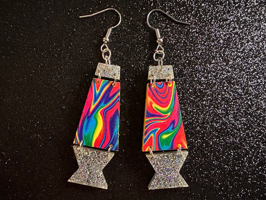 Lava Lamp Earrings: Laser Cut Acrylic Lava Lamps, Rainbow, Pop Culture, Colorful Retro Vibe, Glitter, Hippie, Best Gifts for Her/Him/Them