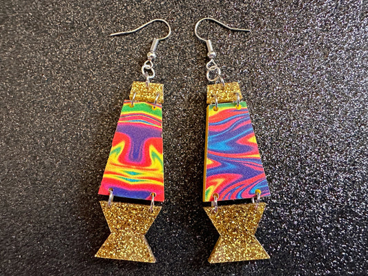 Lava Lamp Earrings: Laser Cut Acrylic Lava Lamps, Rainbow, Pop Culture, Colorful Retro Vibe, Glitter, Hippie, Best Gifts for Her/Him/Them