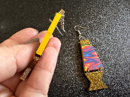 Lava Lamp Earrings: Laser Cut Acrylic Lava Lamps, Rainbow, Pop Culture, Colorful Retro Vibe, Glitter, Hippie, Best Gifts for Her/Him/Them