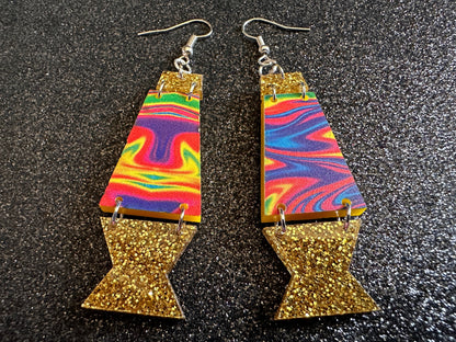 Lava Lamp Earrings: Laser Cut Acrylic Lava Lamps, Rainbow, Pop Culture, Colorful Retro Vibe, Glitter, Hippie, Best Gifts for Her/Him/Them