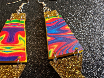 Lava Lamp Earrings: Laser Cut Acrylic Lava Lamps, Rainbow, Pop Culture, Colorful Retro Vibe, Glitter, Hippie, Best Gifts for Her/Him/Them