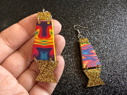 Lava Lamp Earrings: Laser Cut Acrylic Lava Lamps, Rainbow, Pop Culture, Colorful Retro Vibe, Glitter, Hippie, Best Gifts for Her/Him/Them