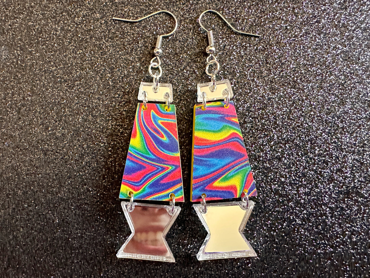 Lava Lamp Earrings: Laser Cut Acrylic Lava Lamps, Rainbow, Pop Culture, Colorful Retro Vibe, Mirror, Hippie, Best Gifts for Her/Him/Them