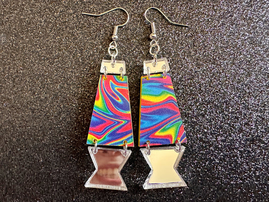 Lava Lamp Earrings: Laser Cut Acrylic Lava Lamps, Rainbow, Pop Culture, Colorful Retro Vibe, Mirror, Hippie, Best Gifts for Her/Him/Them