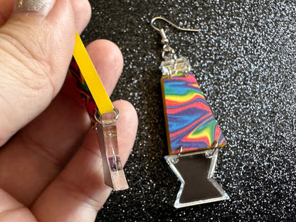 Lava Lamp Earrings: Laser Cut Acrylic Lava Lamps, Rainbow, Pop Culture, Colorful Retro Vibe, Mirror, Hippie, Best Gifts for Her/Him/Them