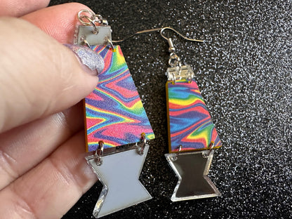 Lava Lamp Earrings: Laser Cut Acrylic Lava Lamps, Rainbow, Pop Culture, Colorful Retro Vibe, Mirror, Hippie, Best Gifts for Her/Him/Them