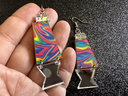Lava Lamp Earrings: Laser Cut Acrylic Lava Lamps, Rainbow, Pop Culture, Colorful Retro Vibe, Mirror, Hippie, Best Gifts for Her/Him/Them