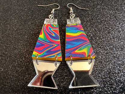 Lava Lamp Earrings: Laser Cut Acrylic Lava Lamps, Rainbow, Pop Culture, Colorful Retro Vibe, Mirror, Hippie, Best Gifts for Her/Him/Them