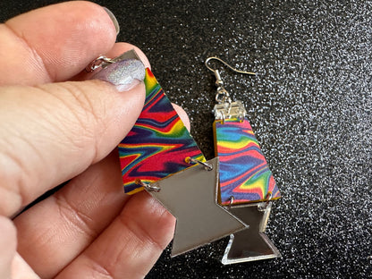 Lava Lamp Earrings: Laser Cut Acrylic Lava Lamps, Rainbow, Pop Culture, Colorful Retro Vibe, Mirror, Hippie, Best Gifts for Her/Him/Them