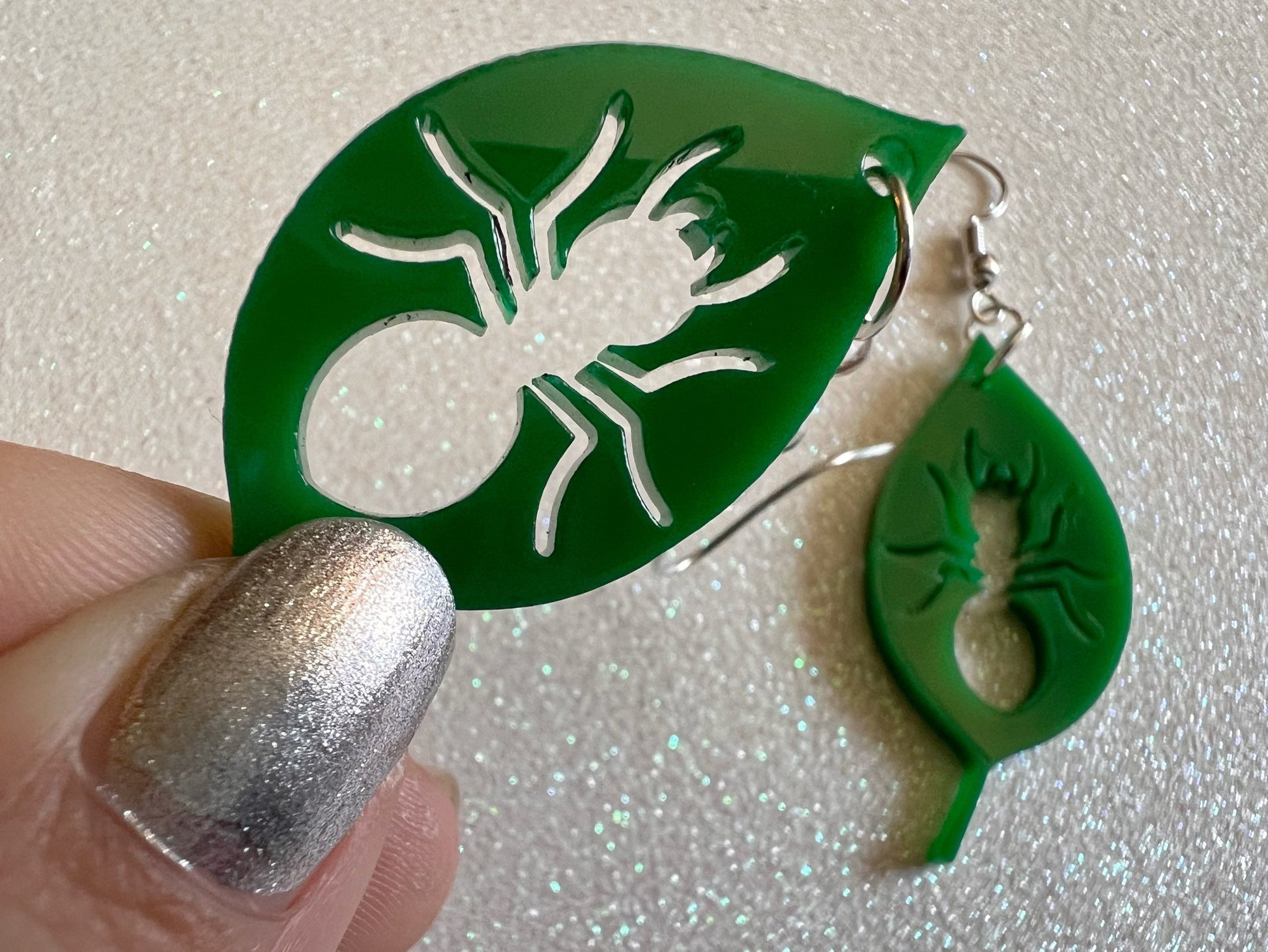 Leaf Ant Earrings: Green Acrylic Tropical Plant Earrings