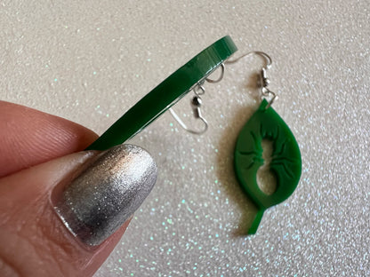 Leaf Ant Earrings: Green Acrylic Tropical Plant Earrings