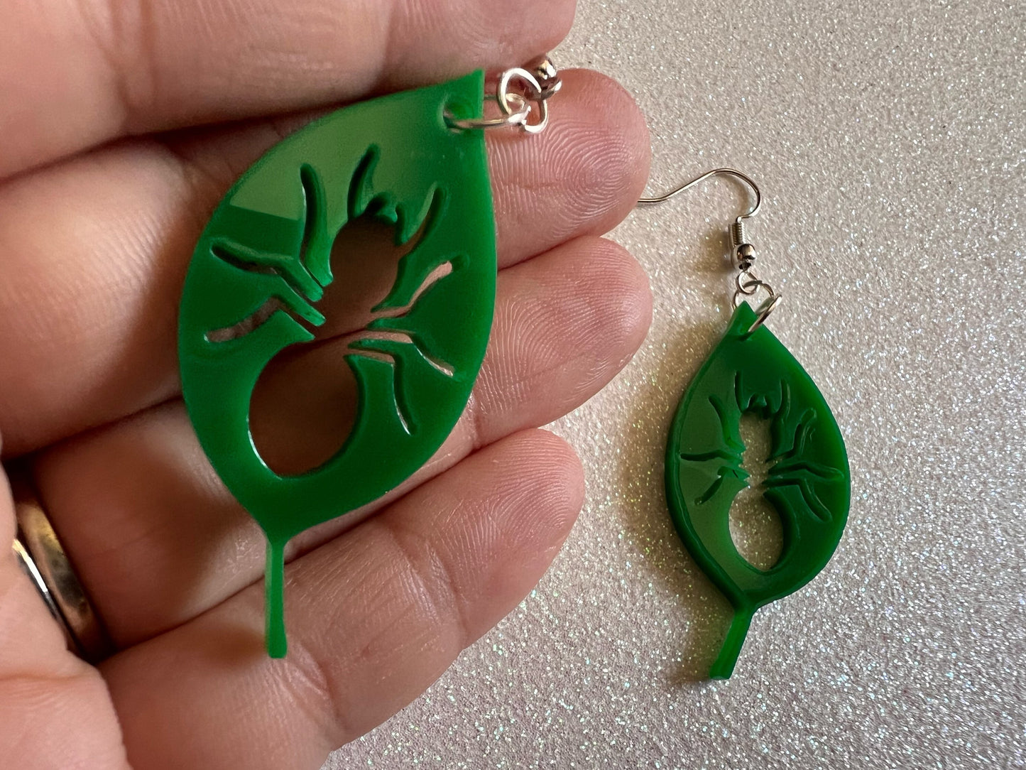 Leaf Ant Earrings: Green Acrylic Tropical Plant Earrings