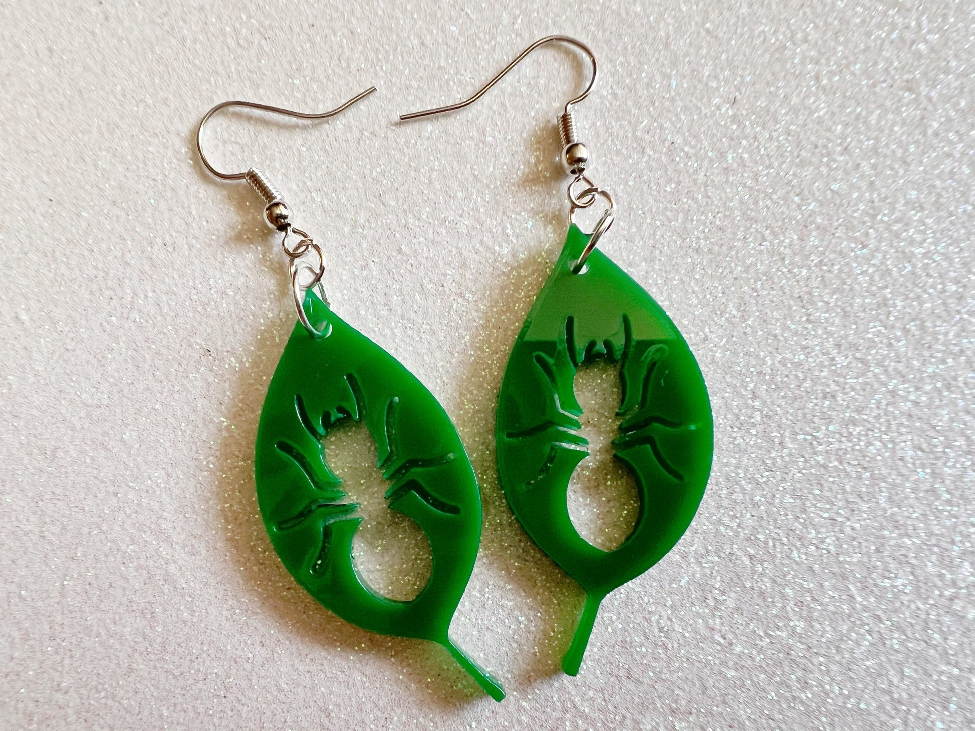 Leaf Ant Earrings: Green Acrylic Tropical Plant Earrings