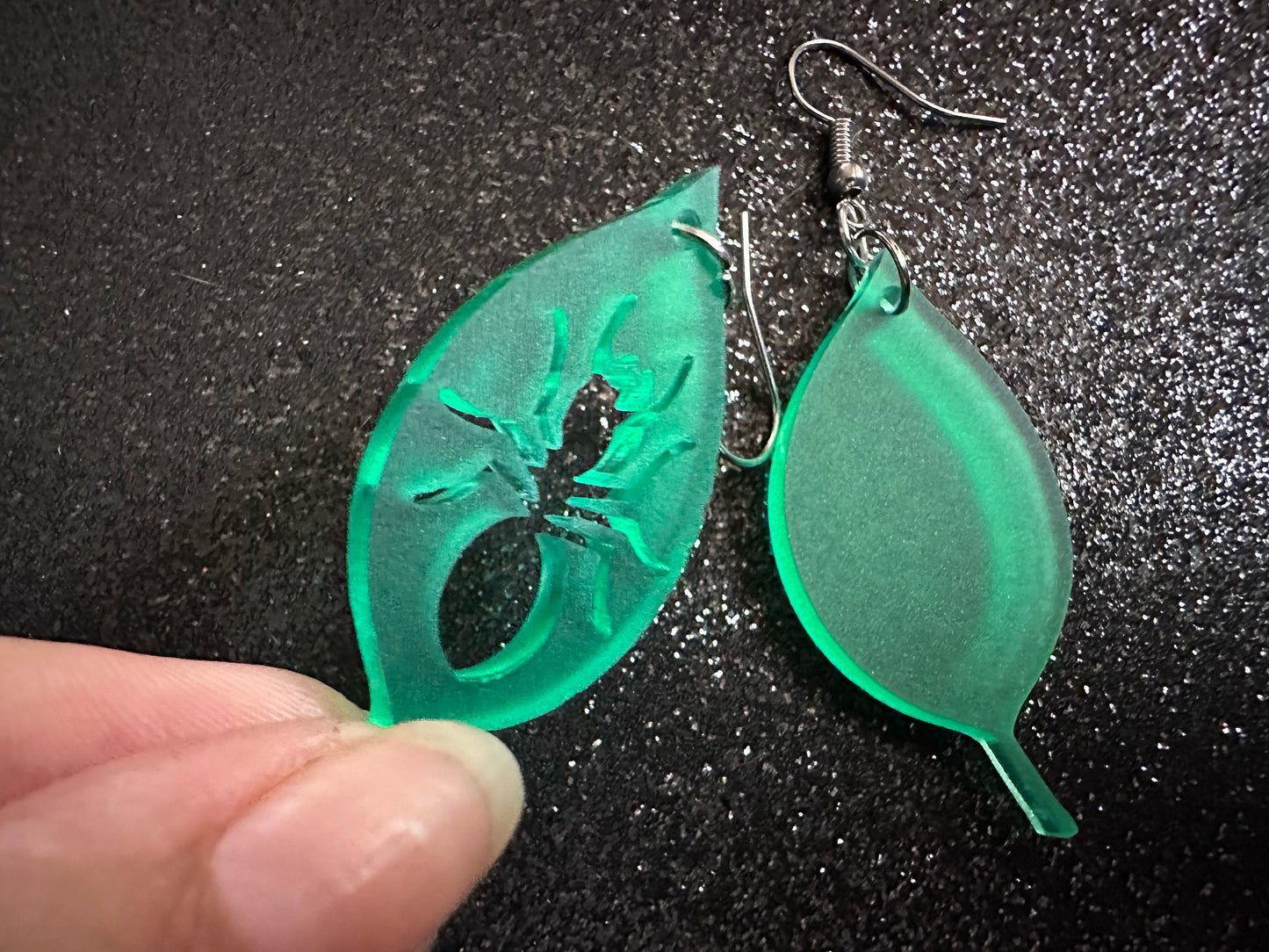 Leaf Ant Earrings: Laser Cut Acrylic Leaves, Tropical, Green Earrings, Bugs, Insects, Novelty, Plants, Best Gifts for Her/Him/Them