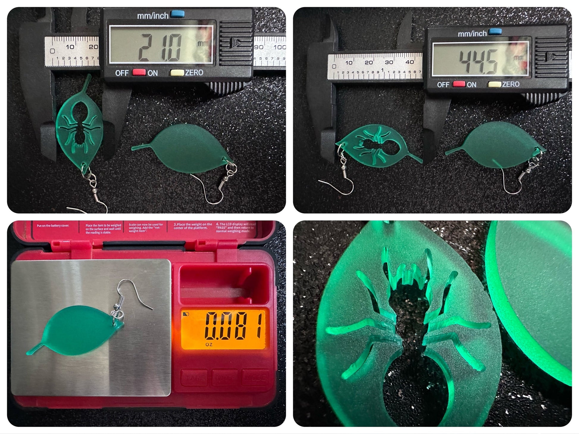 Leaf Ant Earrings: Laser Cut Acrylic Leaves, Tropical, Green Earrings, Bugs, Insects, Novelty, Plants, Best Gifts for Her/Him/Them