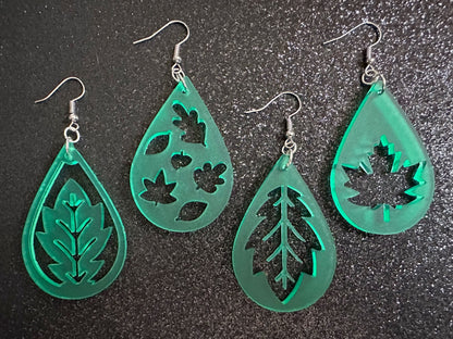Leaf Earrings: Laser Cut Acrylic Leaves, Fall Leaves, Autumn Foliage, Green Earrings, Maple Leaf, Plants, Best Gifts for Her/Him/Them