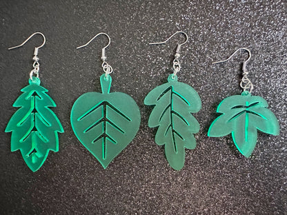 Leaf Earrings: Laser Cut Acrylic Leaves, Fall Leaves, Autumn Foliage, Green Earrings, Maple Leaf, Plants, Best Gifts for Her/Him/Them