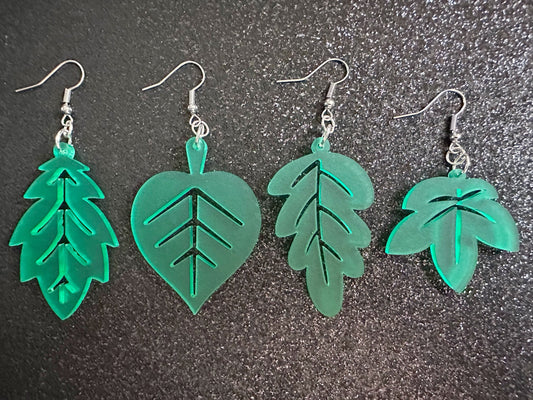 Leaf Earrings: Laser Cut Acrylic Leaves, Fall Leaves, Autumn Foliage, Green Earrings, Maple Leaf, Plants, Best Gifts for Her/Him/Them