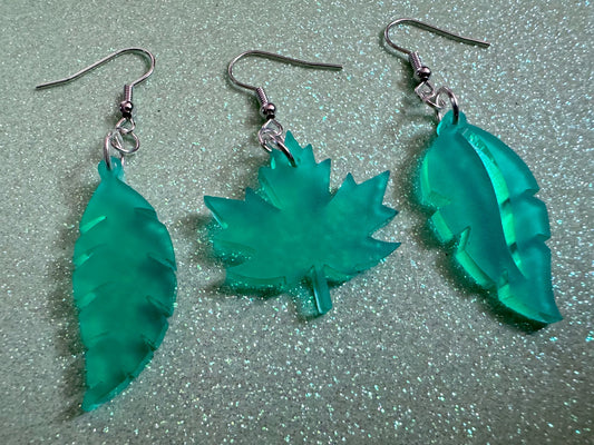 Leaf Earrings: Laser Cut Acrylic Leaves, Fall Leaves, Autumn Foliage, Green Earrings, Maple Leaf, Plants, Best Gifts for Her/Him/Them