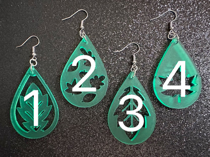 Leaf Earrings: Laser Cut Acrylic Leaves, Fall Leaves, Autumn Foliage, Green Earrings, Maple Leaf, Plants, Best Gifts for Her/Him/Them