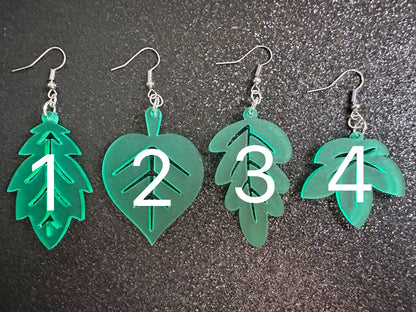 Leaf Earrings: Laser Cut Acrylic Leaves, Fall Leaves, Autumn Foliage, Green Earrings, Maple Leaf, Plants, Best Gifts for Her/Him/Them