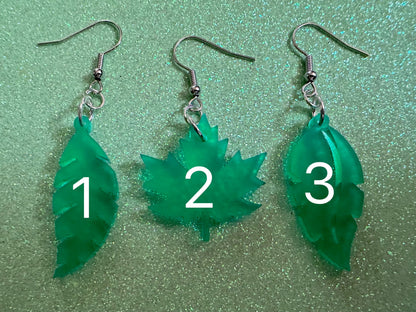 Leaf Earrings: Laser Cut Acrylic Leaves, Fall Leaves, Autumn Foliage, Green Earrings, Maple Leaf, Plants, Best Gifts for Her/Him/Them