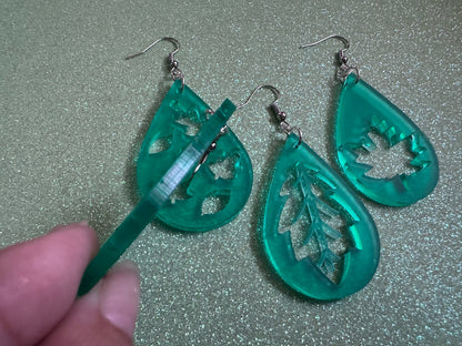 Leaf Earrings: Laser Cut Acrylic Leaves, Fall Leaves, Autumn Foliage, Green Earrings, Maple Leaf, Plants, Best Gifts for Her/Him/Them