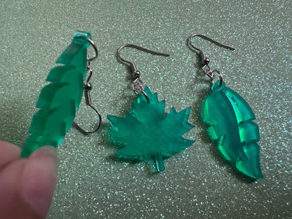 Leaf Earrings: Laser Cut Acrylic Leaves, Fall Leaves, Autumn Foliage, Green Earrings, Maple Leaf, Plants, Best Gifts for Her/Him/Them