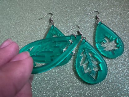 Leaf Earrings: Laser Cut Acrylic Leaves, Fall Leaves, Autumn Foliage, Green Earrings, Maple Leaf, Plants, Best Gifts for Her/Him/Them