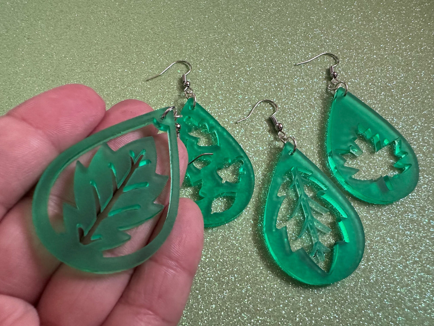 Leaf Earrings: Laser Cut Acrylic Leaves, Fall Leaves, Autumn Foliage, Green Earrings, Maple Leaf, Plants, Best Gifts for Her/Him/Them