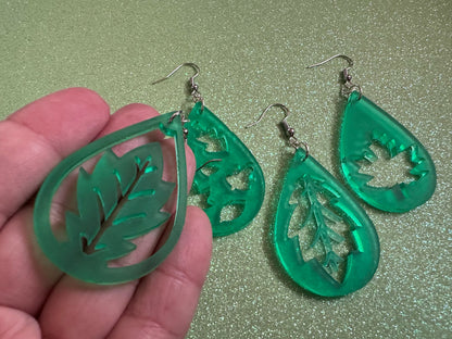 Leaf Earrings: Laser Cut Acrylic Leaves, Fall Leaves, Autumn Foliage, Green Earrings, Maple Leaf, Plants, Best Gifts for Her/Him/Them