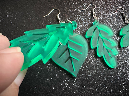 Leaf Earrings: Laser Cut Acrylic Leaves, Fall Leaves, Autumn Foliage, Green Earrings, Maple Leaf, Plants, Best Gifts for Her/Him/Them