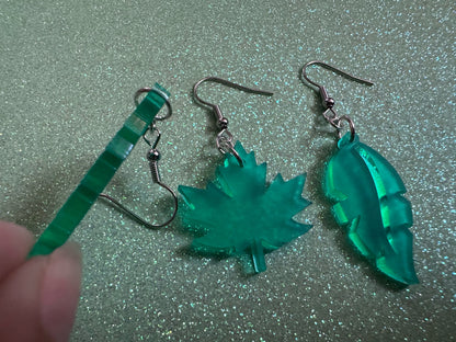 Leaf Earrings: Laser Cut Acrylic Leaves, Fall Leaves, Autumn Foliage, Green Earrings, Maple Leaf, Plants, Best Gifts for Her/Him/Them