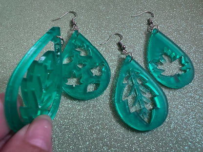 Leaf Earrings: Laser Cut Acrylic Leaves, Fall Leaves, Autumn Foliage, Green Earrings, Maple Leaf, Plants, Best Gifts for Her/Him/Them