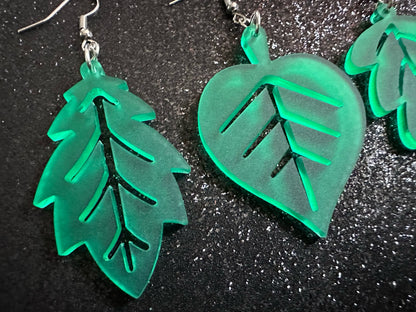 Leaf Earrings: Laser Cut Acrylic Leaves, Fall Leaves, Autumn Foliage, Green Earrings, Maple Leaf, Plants, Best Gifts for Her/Him/Them