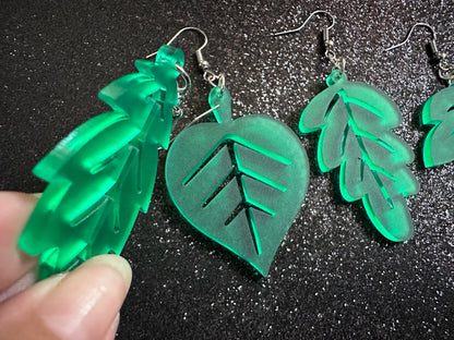 Leaf Earrings: Laser Cut Acrylic Leaves, Fall Leaves, Autumn Foliage, Green Earrings, Maple Leaf, Plants, Best Gifts for Her/Him/Them