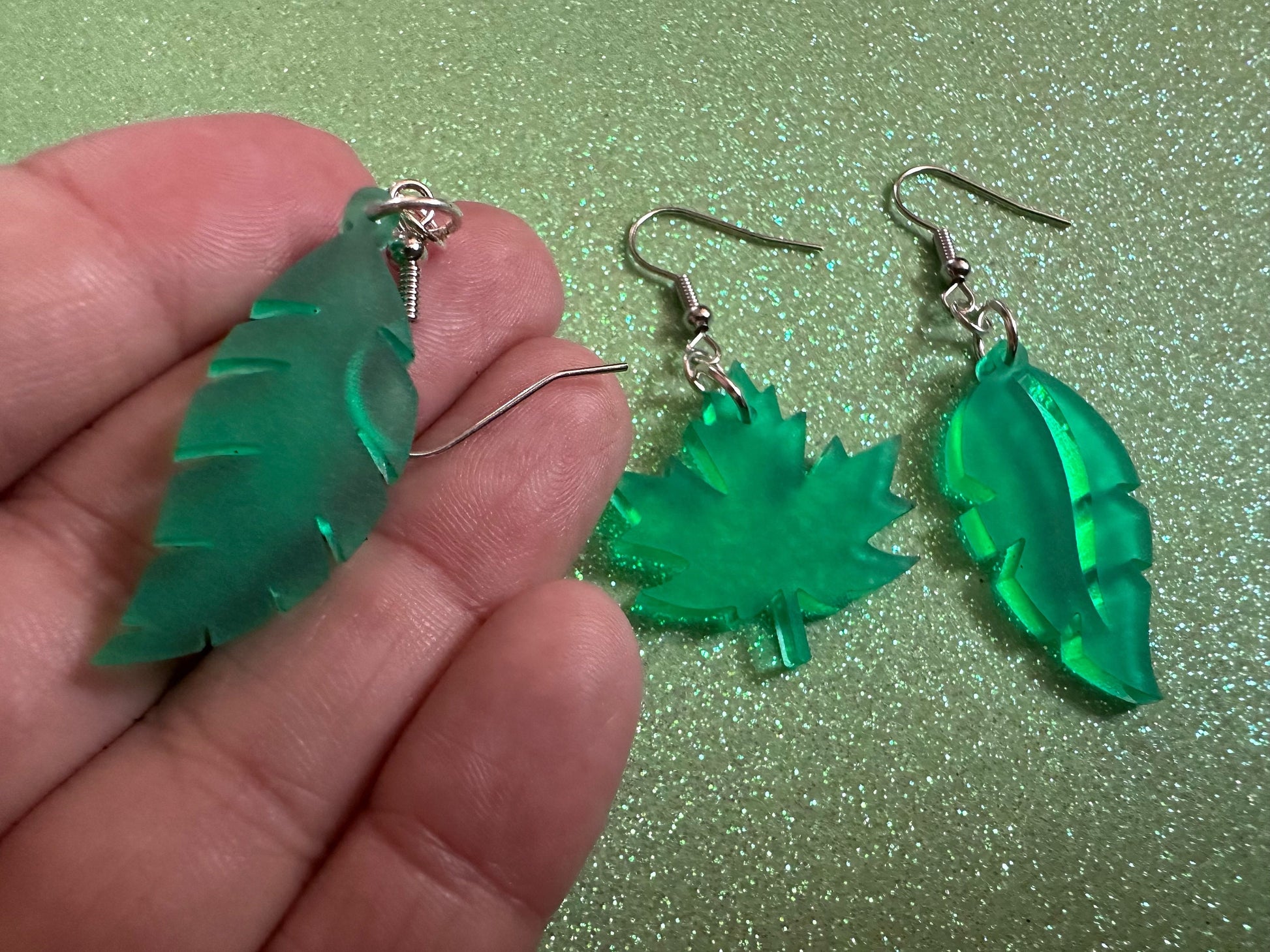 Leaf Earrings: Laser Cut Acrylic Leaves, Fall Leaves, Autumn Foliage, Green Earrings, Maple Leaf, Plants, Best Gifts for Her/Him/Them